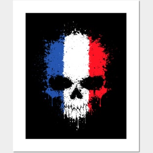 Chaotic French Flag Splatter Skull Posters and Art